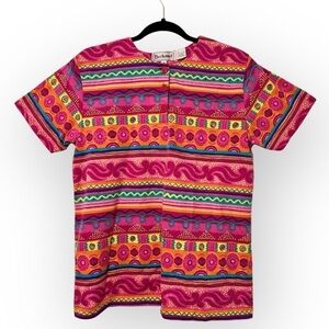 Vintage Bechamel Pink and Yellow Boxy Graphic Top Sz Medium